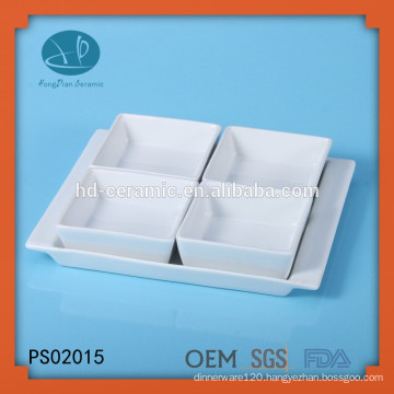 white porcelain square dish set with base,porcelain 4 piece serving set,square ceramic bowl